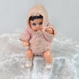 1960s Vintage Miniature Shackman Dollhouse Baby Girl in Pink Outfit Hong Kong‎